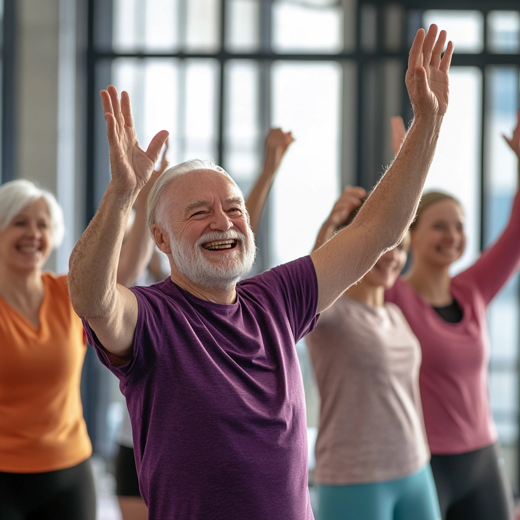 Група активних пенсіонерів радіє після успішного заняття спортом